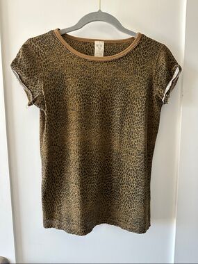 We The Free Brown Leopard Print Short Sleeve Tee